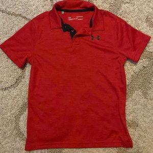 Heathered red polo, loose fit, heatgear with black logo